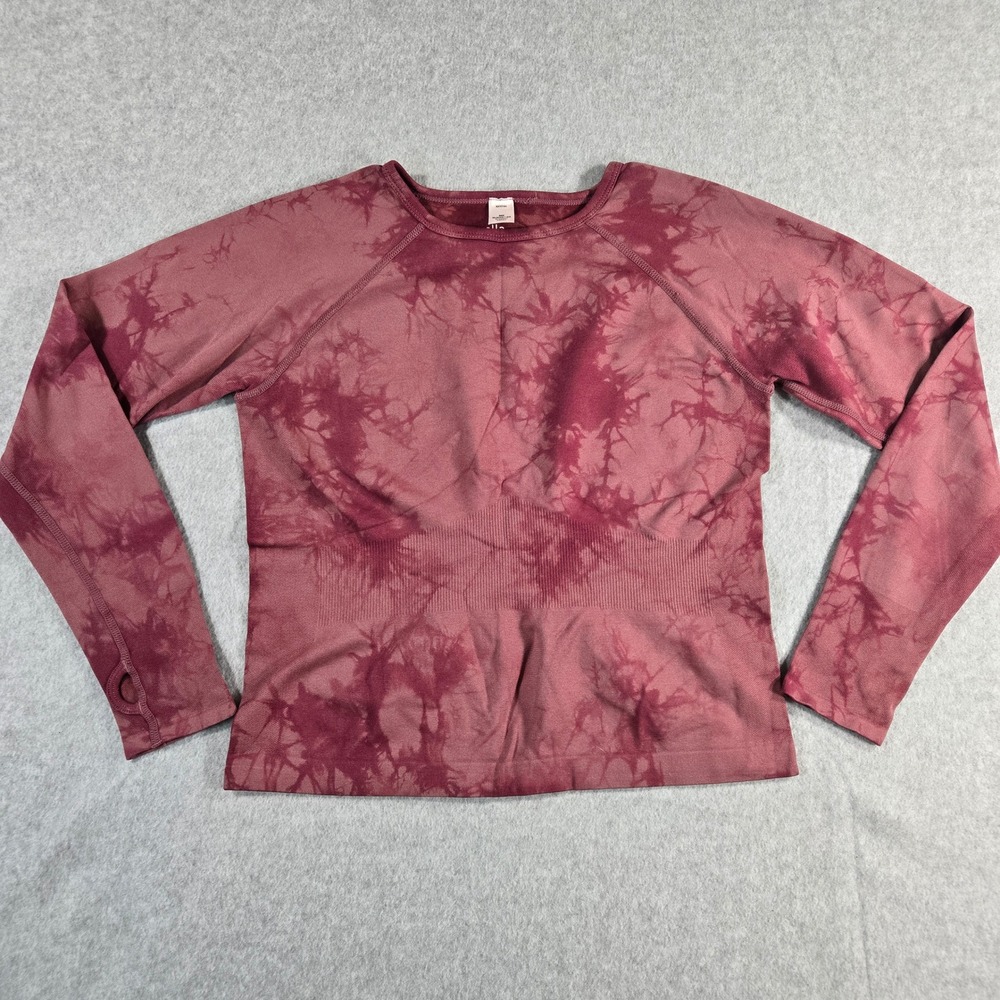 Zella Girls XL 14/16 Seamless Long Sleeve Tie Dye Workout Top Burgundy Thumbhole